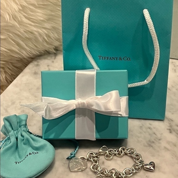 Tiffany & Co. Charm Heart Bracelet w/ Etoile Pink Sapphire & Blue Heart Purse - Picture 8 of 14